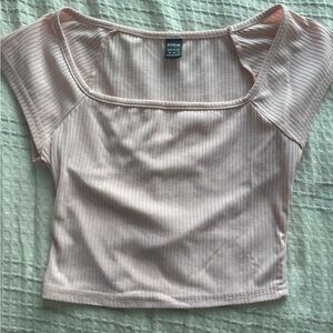 SHEIN Cream Ribbed Crop Blouse